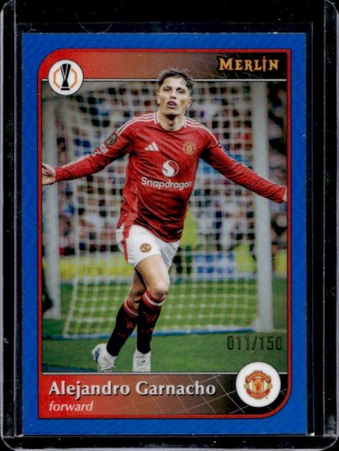 Alejandro Garnacho 2024 Topps Merlin Chrome UEFA Blue Refractor /150