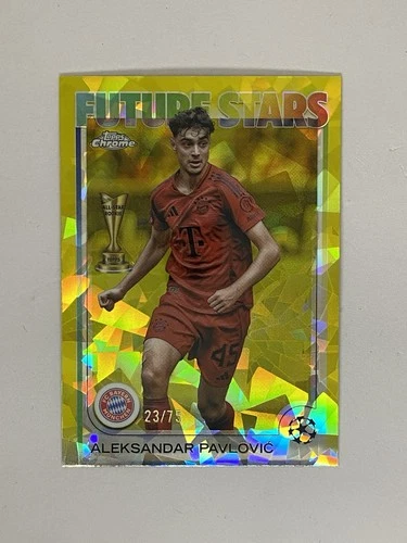 Aleksandar Pavlovic 2024 Topps Chrome UEFA Sapphire Yellow /75