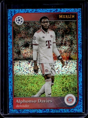 Alphonso Davies 2024 Topps Merlin Chrome UEFA Blue Speckle Refractor /150