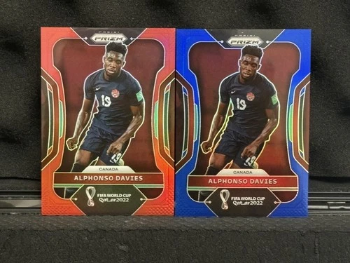 Alphonso Davies 2022 Panini Prizm World Cup Blue & Red Prizm /299 /399