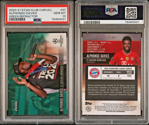 Alphonso Davies 2021 Topps Stadium Club Chrome Green Refractor /99