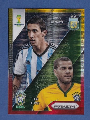 Alves / Di Maria 2014 Panini Prizm Yellow & Red Pulsar