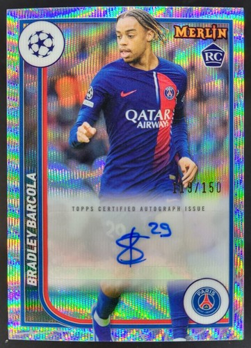 Bradley Barcola 2023 Topps Chrome Merlin Blue Wave Refractor /150