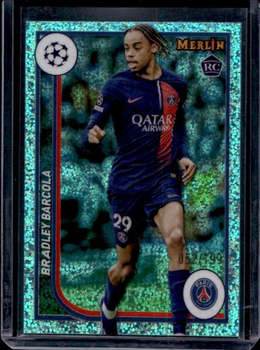 Bradley Barcola 2023 Topps Chrome Merlin UEFA Aqua Speckle Refractor /199