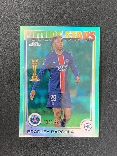 Bradley Barcola 2024 Topps Cromo UEFA Aqua Refractor /199