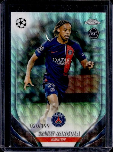 Bradley Barcola 2024 Topps Cromo UEFA Aqua Wave Refractor /199