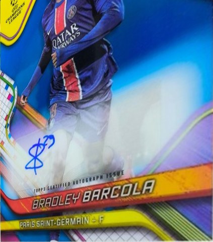 Bradley Barcola 2024 Topps Finest Blue Refractor /150