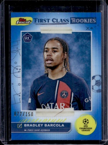 Bradley Barcola 2023 Panini Finest UEFA Blue Refractor /150
