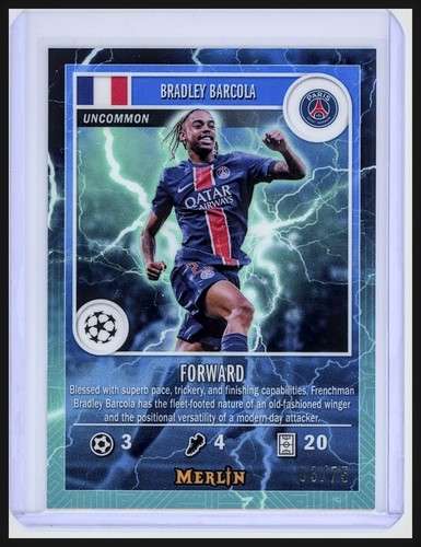 Bradley Barcola 2024 Topps Merlin UEFA Lightning Blue /75