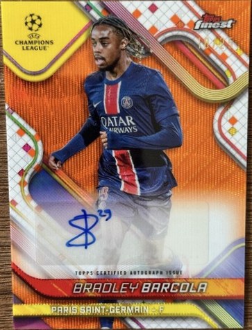 Bradley Barcola 2024 Topps The Finest Orange Refractor /25