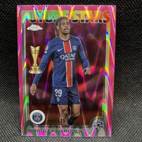Bradley Barcola 2024 Topps UEFA 2024-25 Refractor Raywave Rosa /175