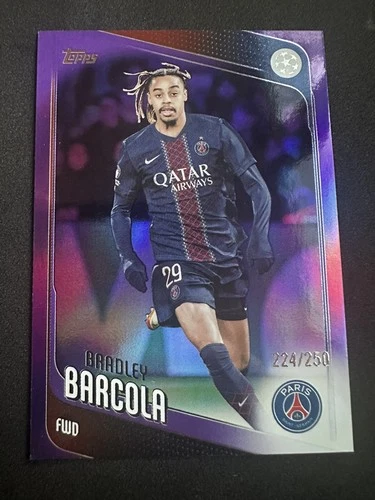 Bradley Barcola 2025 Topps UEFA Club Competitions Purple Foil /250