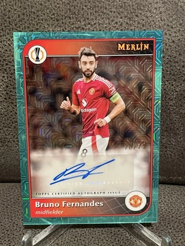 Bruno Fernandes 2025 Topps Cromo Merlín UEFA Aqua Mojo /75