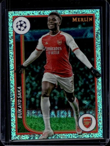 Bukayo Saka 2023 Topps Chrome Merlin Aqua Speckle Refractor /199