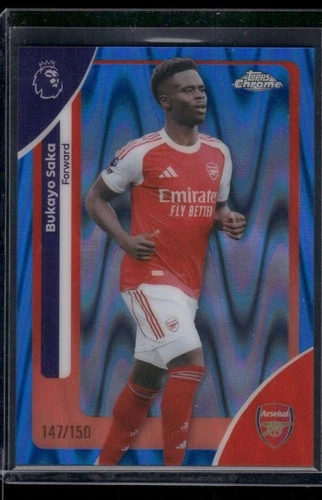 Bukayo Saka 2026 Topps Chrome Premier League Blue Raywave /150