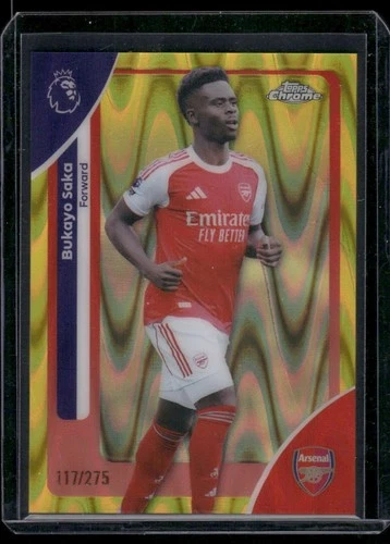 Bukayo Saka 2026 Topps Chrome Premier League Yellow Raywave /275