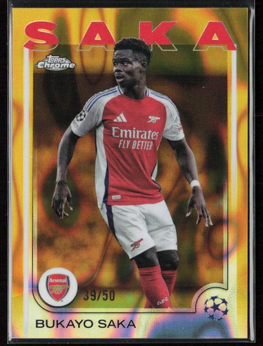 Bukayo Saka 2024 Topps Chrome UEFA Club Competitions Gold Refractor /50