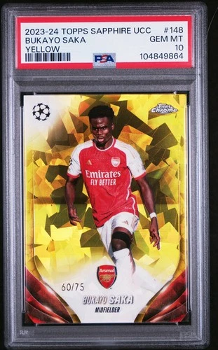 Bukayo Saka 2023 Topps Chrome UEFA Yellow Sapphire /75