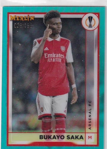 Bukayo Saka 2022 Topps Merlin Chrome Aqua /199