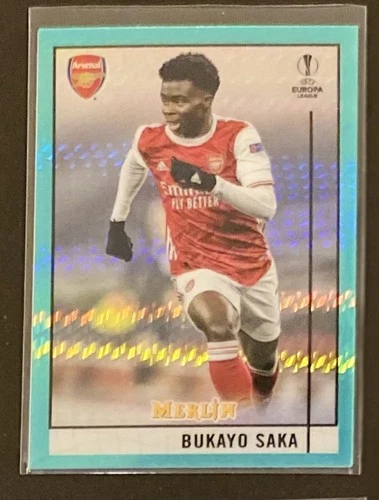 Bukayo Saka 2020 Topps Merlin Chrome Aqua Prism Refractor