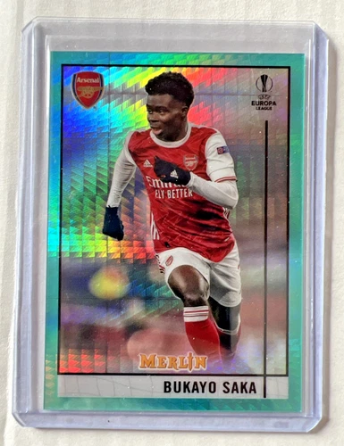 Bukayo Saka 2020 Topps Merlin Chrome Aqua Prizm Refractor