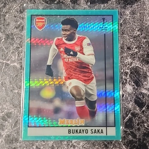 Bukayo Saka 2020 Topps Merlin Chrome Aqua Prizm Refractor #69