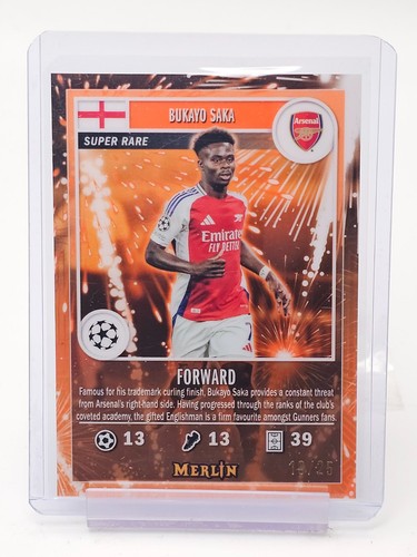 Bukayo Saka 2024 Topps Merlin Chrome Arancione Fuochi d'Artificio /25