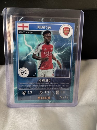 Bukayo Saka 2024 Topps Merlin Chrome Blue Lightning /75