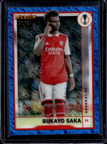 Bukayo Saka 2022 Topps Merlin Chrome Blue Shimmer Refractor /75