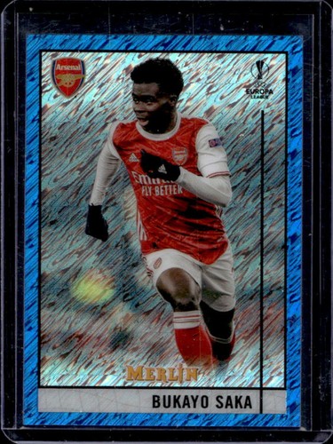 Bukayo Saka 2020 Topps Merlin Chrome Blue Shimmer Refractor /75