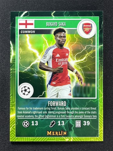Bukayo Saka 2024 Topps Merlin Chrome Lightning Green
