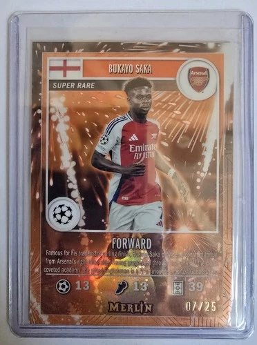 Bukayo Saka 2024 Topps Merlin Chrome Orange Fireworks /25