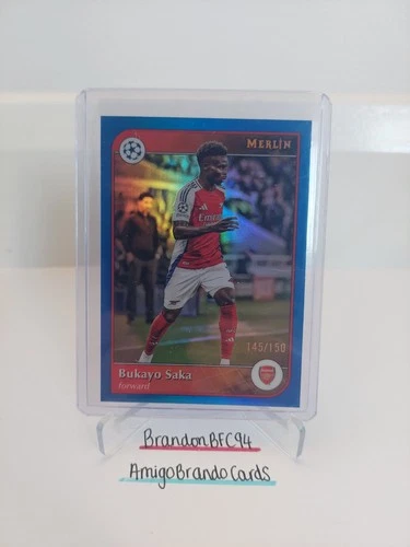 Bukayo Saka 2024 Panini Merlin Chrome UCL Blue Refractor /150