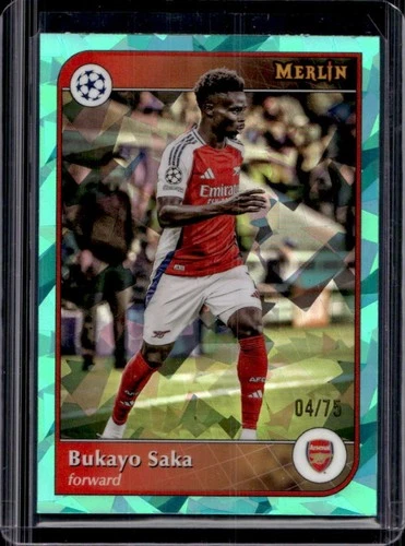 Bukayo Saka 2024 Topps Merlin Chrome UEFA Aqua Atomic Refractor /75