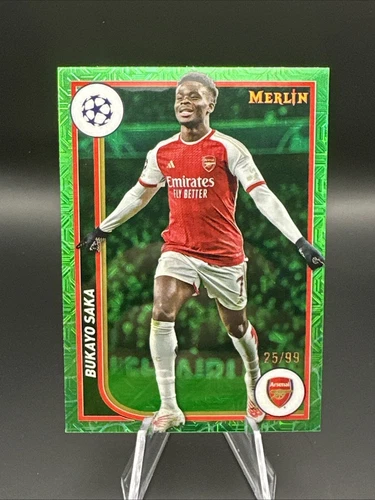 Bukayo Saka 2023 Topps Merlin Chrome UEFA Green Mojo Refractor /99