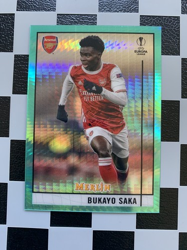 Bukayo Saka 2020 Topps Merlin Collection Chrome Aqua Prism