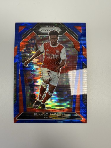 Bukayo Saka 2020 Panini Prizm Premier League Blue and Red Prizm