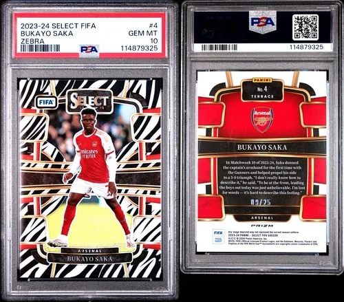 Bukayo Saka 2023 Panini Select Zebra Prizm /25