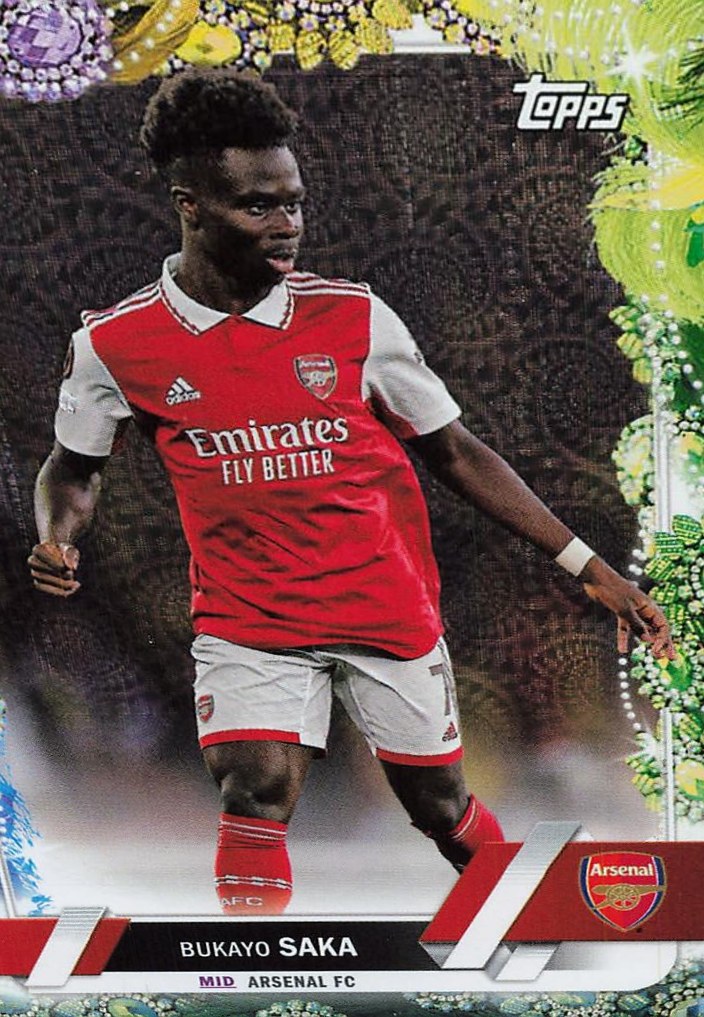 Bukayo Saka 2022 Topps UEFA Club Competitions Carnaval Edition