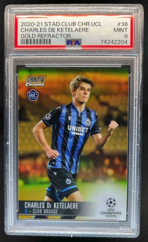 Charles De Ketelaere 2020 Panini Stadium Club Chrome UEFA Gold Refractor /50