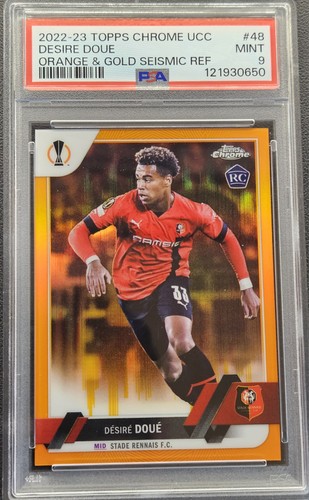 Desire Doue 2022 Topps Cromo UEFA Orange Gold Refractor Seismic