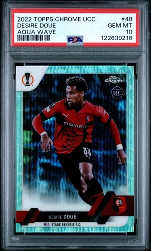 Desire Doue 2022 Topps Chrome UEFA Club Competitions Aqua Wave 43/199