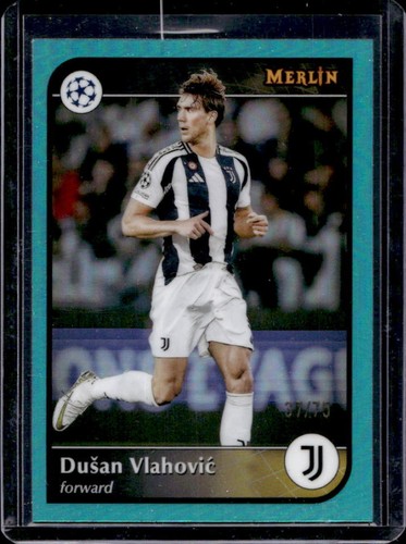 Dusan Vlahovic 2024 Topps Merlin Chrome Aqua Refractor /75