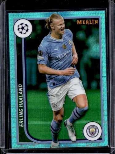 Erling Haaland 2023 Topps Chrome Merlin UEFA Aqua Prism Refractor #73
