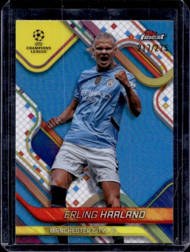 Erling Haaland 2024 Topps Finest UEFA Sky Blue Refractor /275