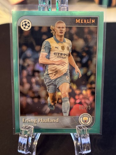Erling Haaland 2024 Topps Merlin Chrome Aqua /75