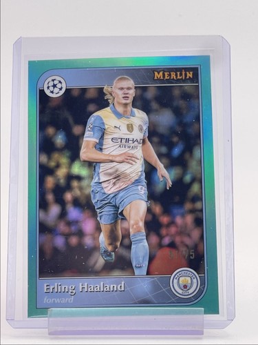 Erling Haaland 2024 Topps Merlin Chrome Aqua Refractor /75