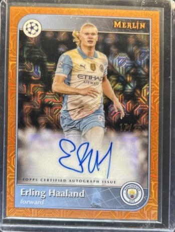 Erling Haaland 2024 Topps Merlin Chrome Orange Mojo Refractor /25