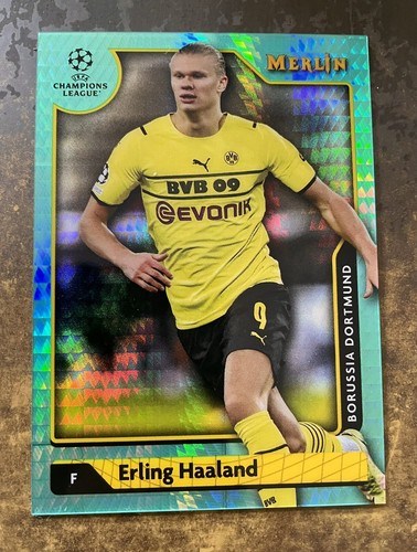 Erling Haaland 2021 Topps Merlin Chrome UEFA Aqua Prizm Refractor