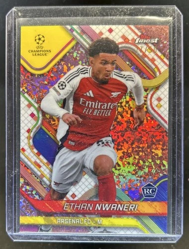 Ethan Nwaneri 2024 Topps Finest UEFA Rose Gold Mini Diamond Refractor /50